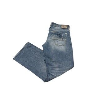 Salvage Jeans Mens Size 38L Mayhem Regular Bootcut Buckle Distressed Blue Denim